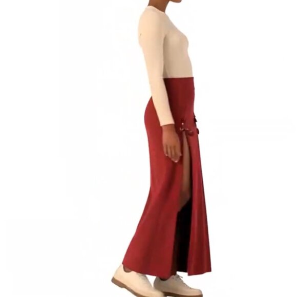 Halara High Waisted Decorative Buckle Split 2-in-1 Maxi Casual Skirt Sz XS Red - Picture 13 of 13